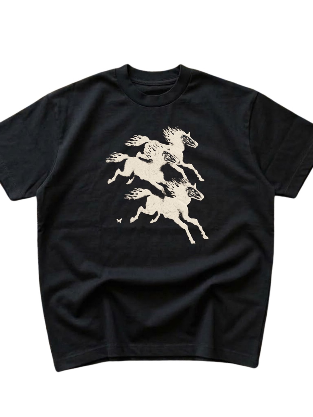 Gildan Black Short Sleeve Tee with White Triple Horse Graphic